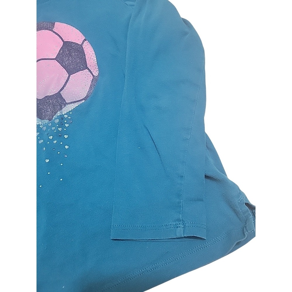 Carters Kid Girls Teal Blue Soccer Ball Glitter Graphic Hooded Long Sleeve Tee 7 - Picture 5 of 7